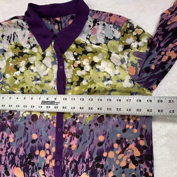 W118 By Walter Baker Womens Abstract Print Sheer Button-Down Shirt Medium Purple - Picture 5 of 8